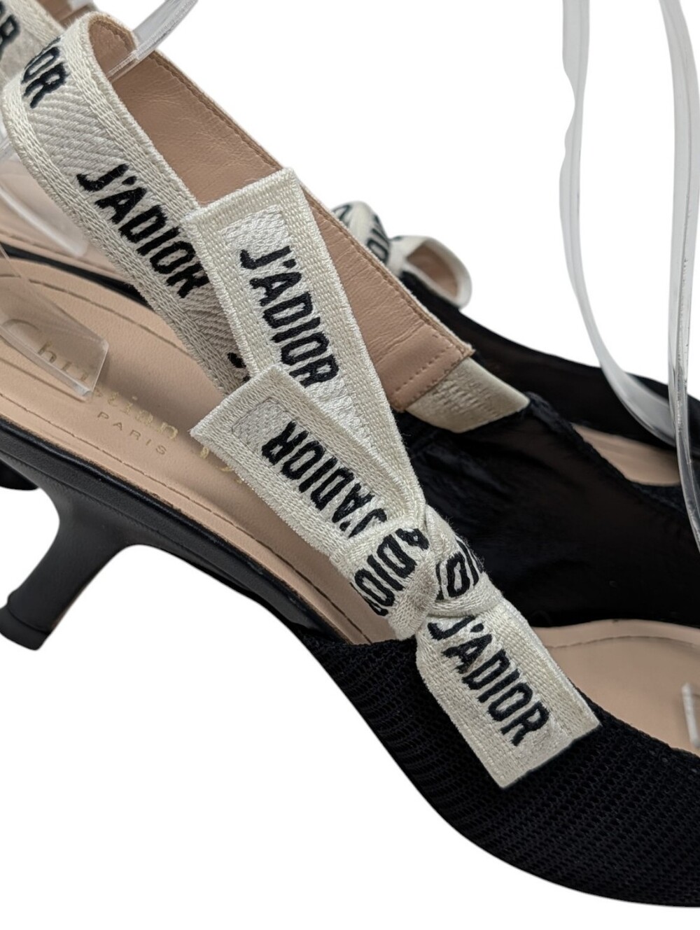 Dior Logo Black Slingback Kitten Heels J'ADIOR Ribbon Pointed Pumps Size EU 40.5 - Picture 12 of 14